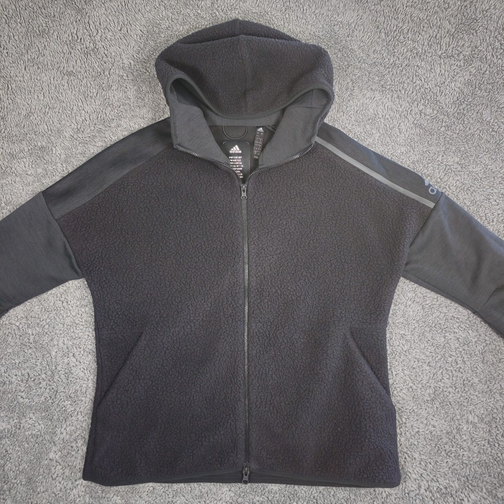 Adidas Hoodie Womens Large Black Full Zip Three Stripes Athletic Jacket